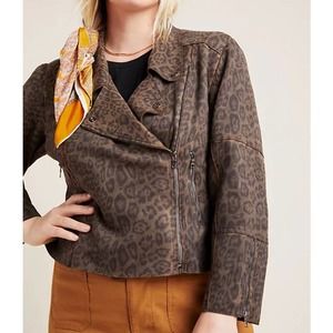 Anthropologie Marrakech Brown Leopard Print Zip Up Jacket Size Medium